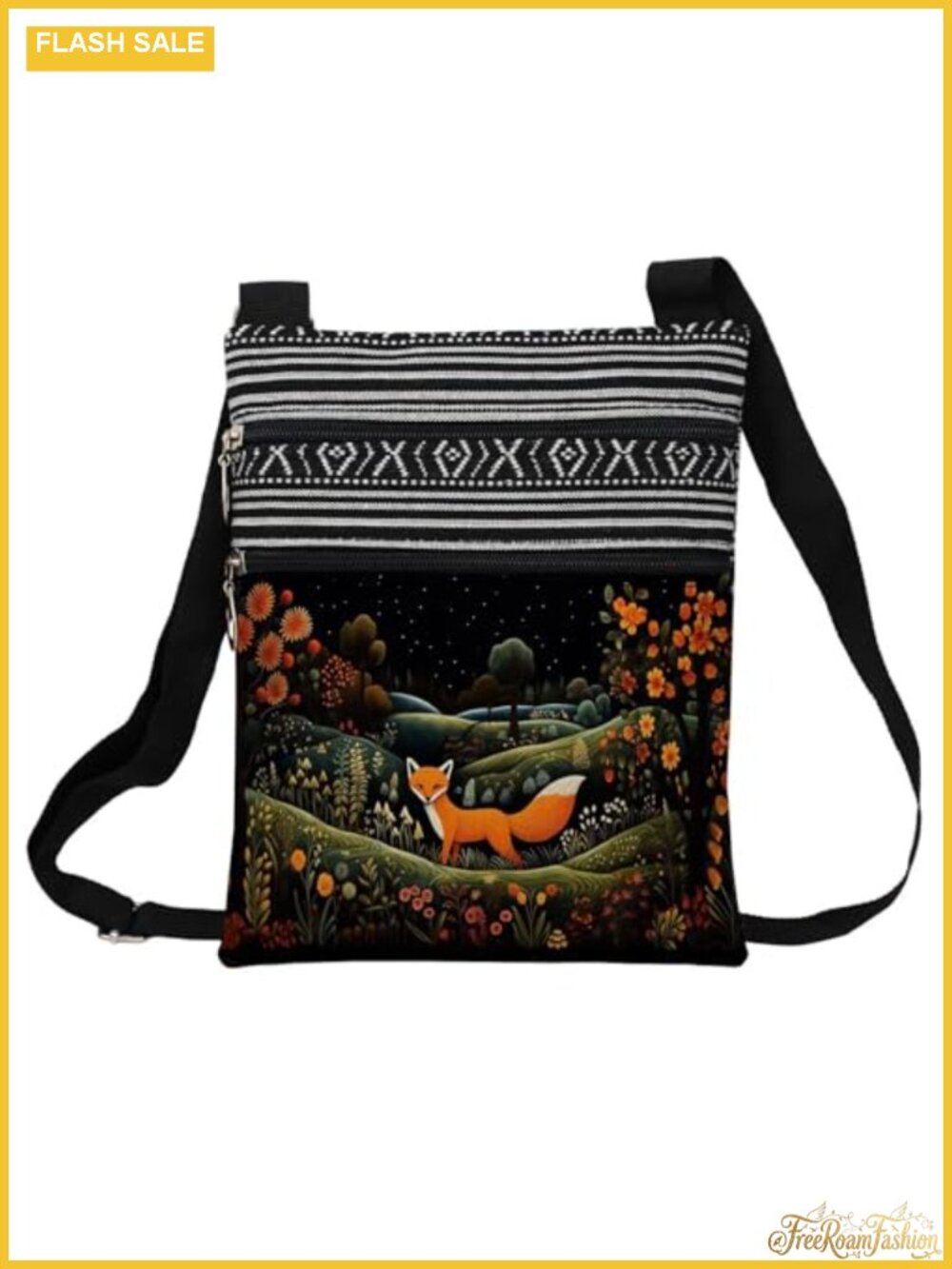Animal Print Polyester Crossbody Bag with Adjustable Strap, Two Pockets, Zip